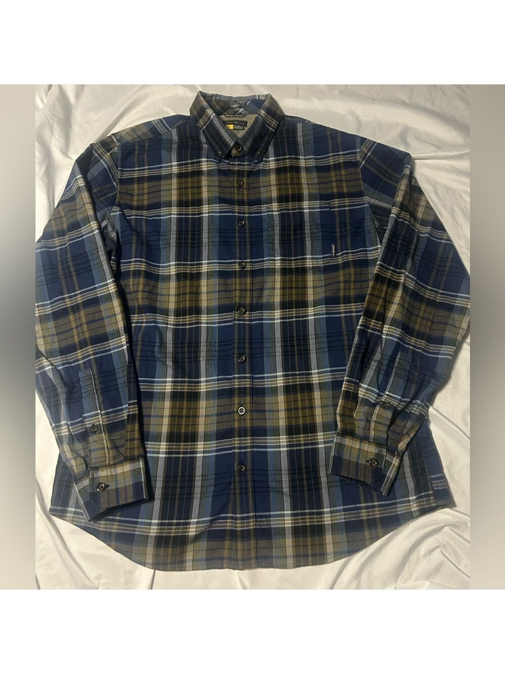 Men’s Eddie Bauer Tall Large Plaid Classic Fit Shirt TL Blue Olive Button Up